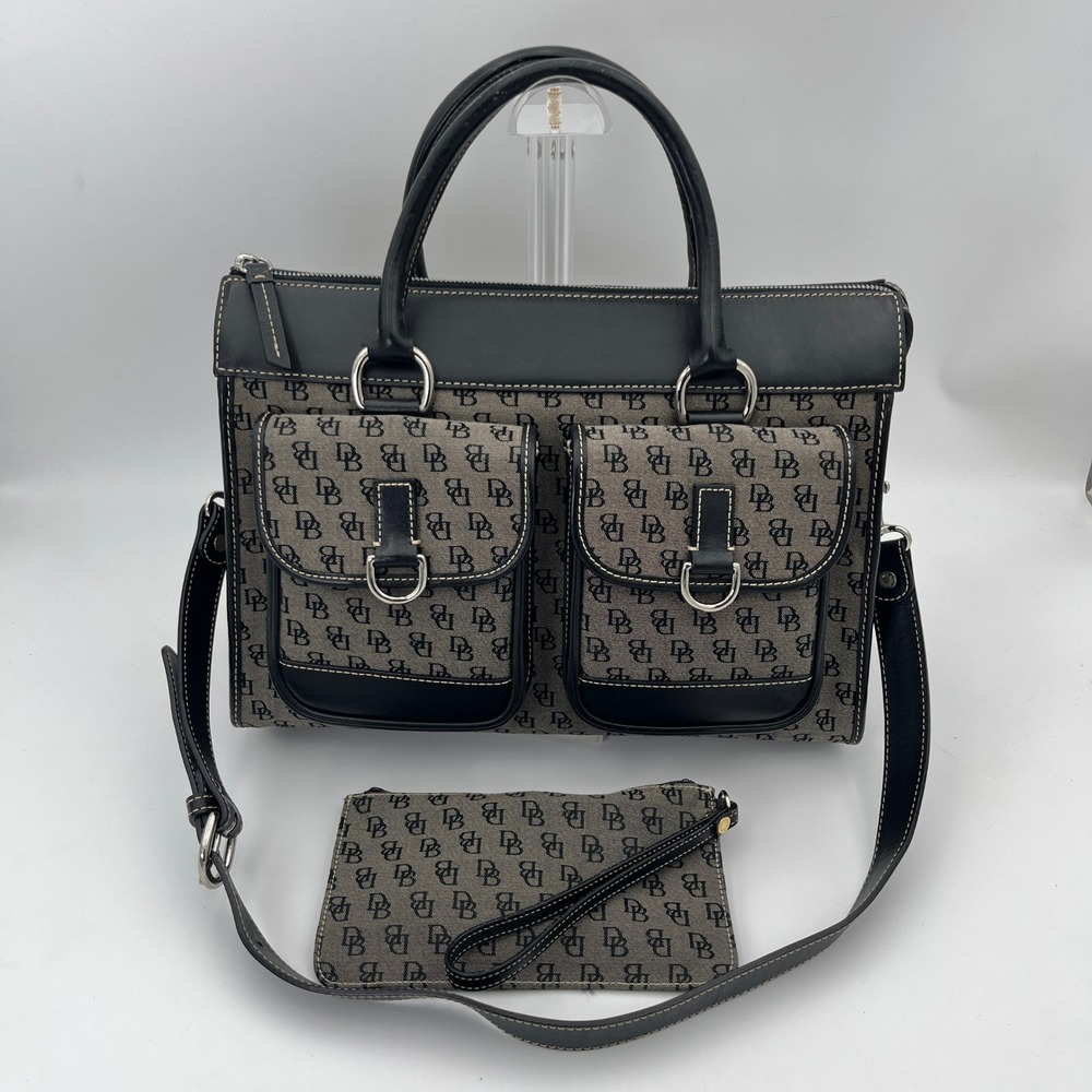 Dooney & Bourke Satchel Bag Wallet Set Black Monogram Signature Handbag Y2K